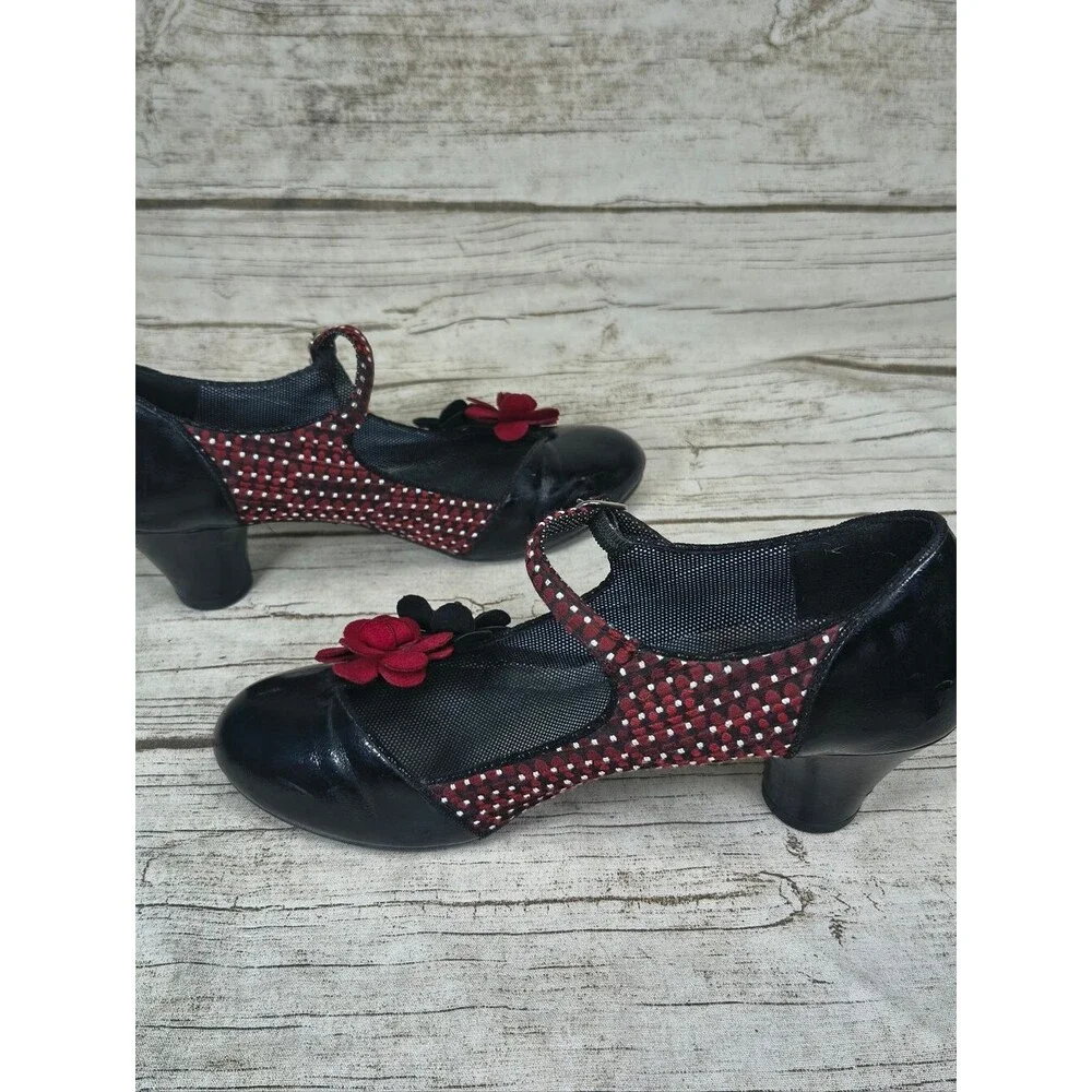Ruby Shoo Freya Maryjane Pumps Black And Red Floral Women Size 39